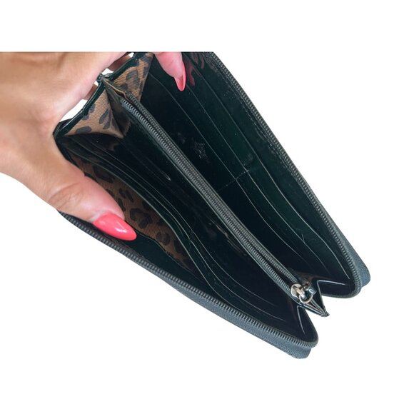 PERLINA Deep Green Patent Leather Zip Around Clutch Wallet - Picture 5 of 9